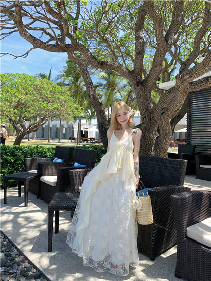 Lace Patchwork Layered Maxi Dress – Ethereal Boho Beach Gown