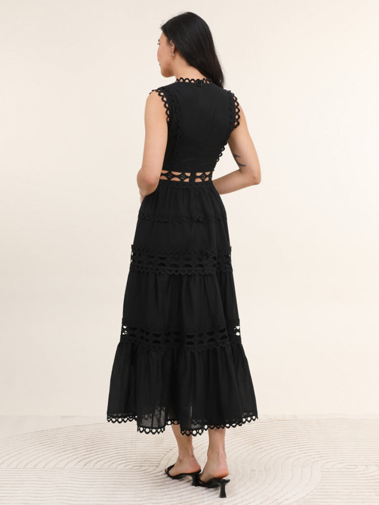 A-Line Dress Cutout Surplice Neck Sleeveless Summer Casual Midi Dresses