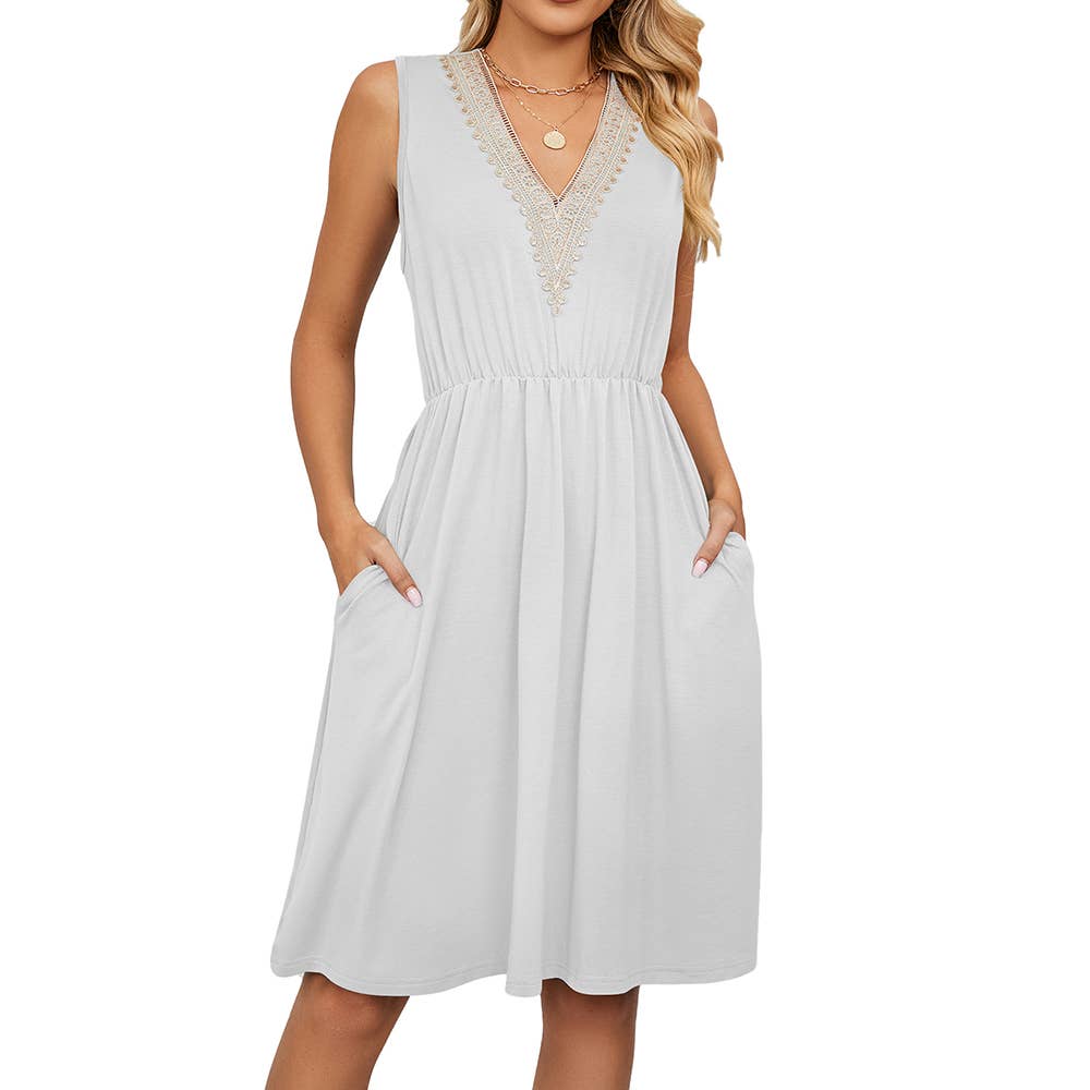 Summer Casual Sleeveless V-Neck Mini Dress with Pockets