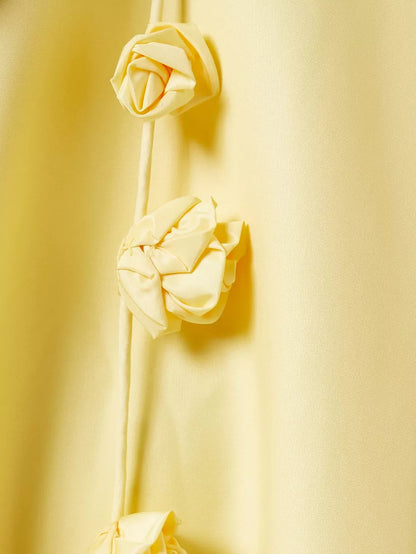 Spaghetti Strap Square Back Floral Rosette Mini Dress