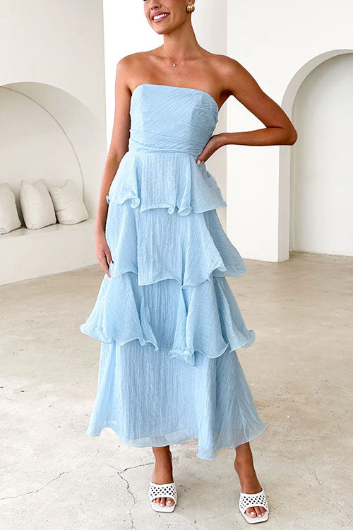 Strapless Ruffle Layered Maxi Dress