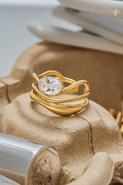 Elegant Zircon Geometric Titanium Steel Ring