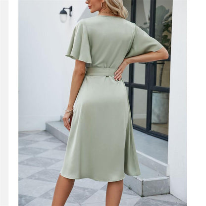 V-Neck Flared Sleeve Mini Dress in Multiple Colors