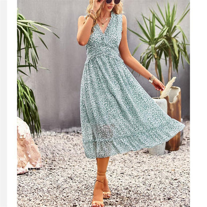 Floral Print V-Neck Sleeveless Maxi Dress in Various Colors