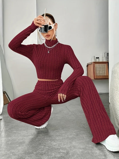 Mock Neck Slim Fit Knitted Two-Piece Set