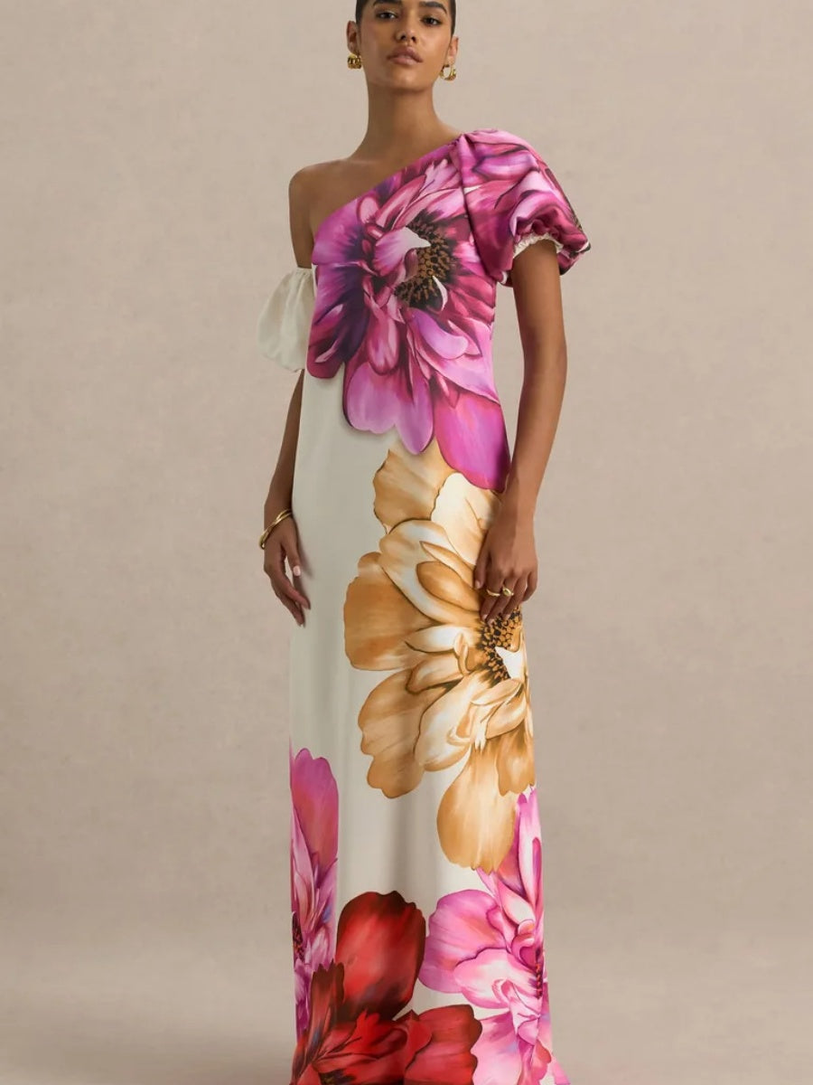 Off-shoulder Floral Print Maxi Dress For Vacation