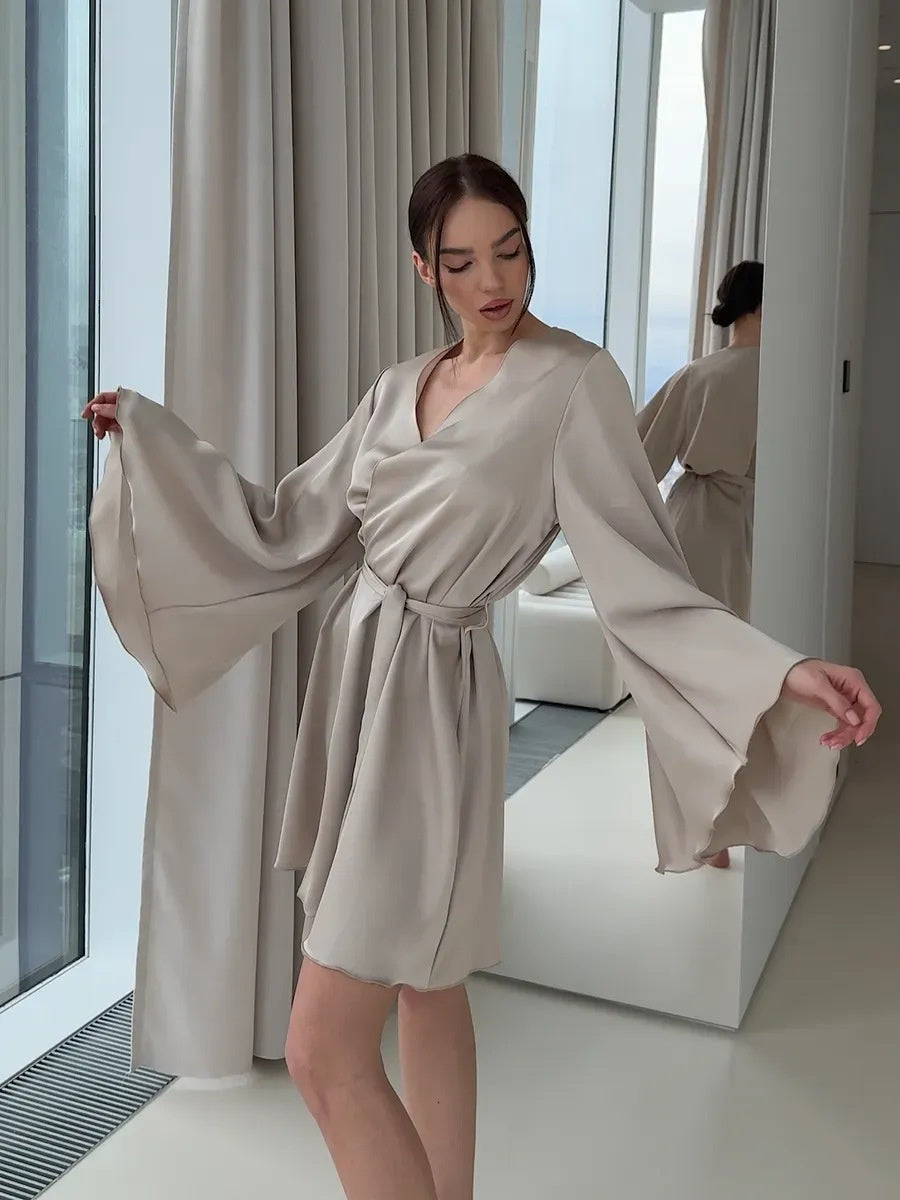 V-neck Thin Strap Nightgown Lazy Style Parties Mini&Short Dresses