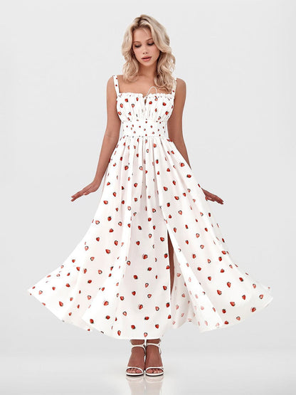 Floral Printed Camisoles High Waist Slit Maxi Dresses
