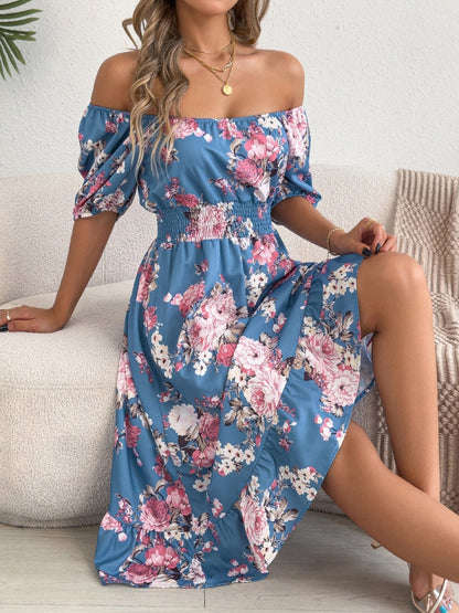 Ruffle Printed Vacation Off-shoulder Mini&Short Dresses
