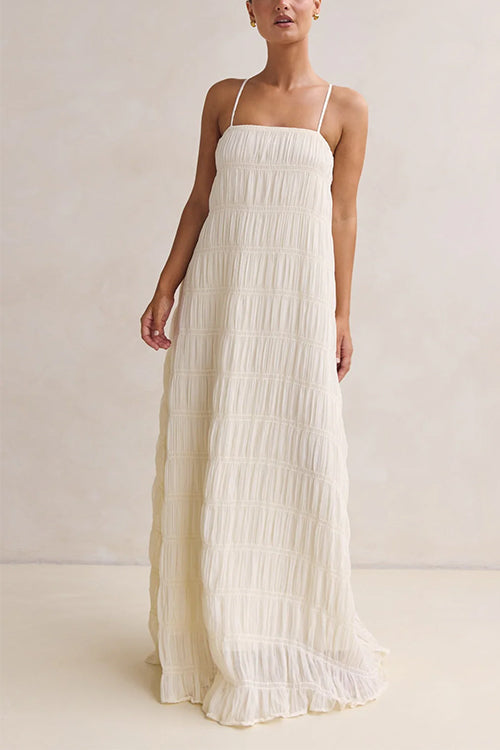 Adjustable Strap Crinkled Loose Fit Maxi Dress