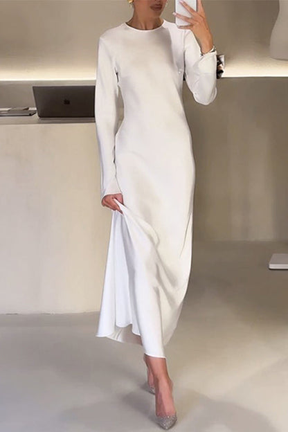 Margovil Round Neck Long Sleeves Satin Maxi Party Dress