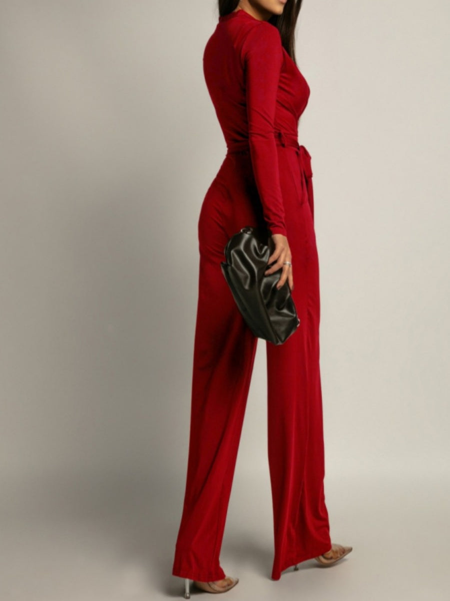 Zebra Print V-neck Long Sleeve Wide-leg Pants Jumpsuits
