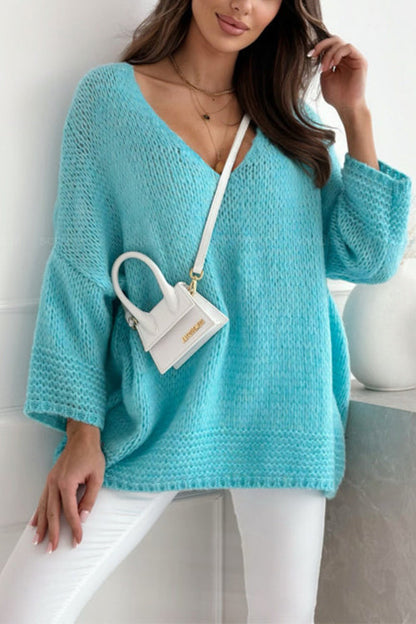 Margovil V Neck Drop Shoulder Slouchy Pullover Sweater