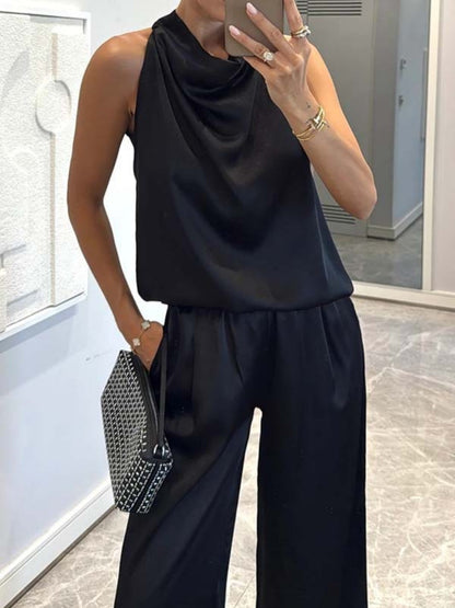 Swing Collar Sleeveless Top Straight-leg Trousers Set 2-piece Sets