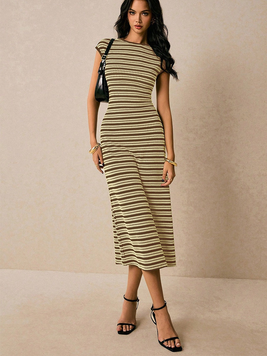 Striped Sleeveless Fitted Midi Dress