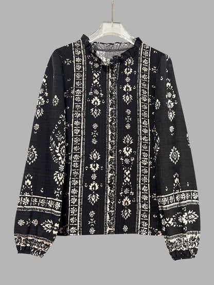 Geometric Print V-neck Long-sleeved Shirt