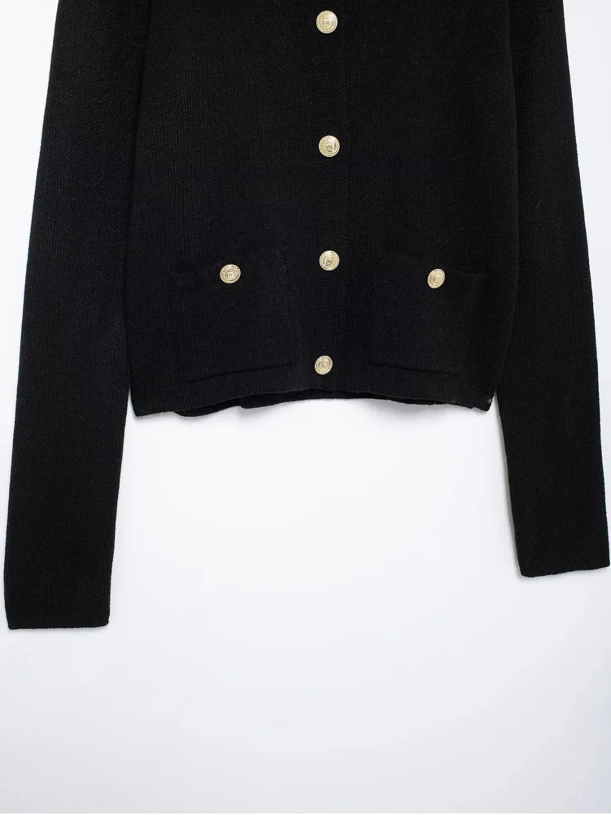 Gold Decorated Row Button Short Knitted Cardigan