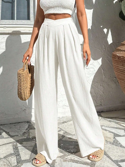 Asymmetrical High-waisted Loose-fitting Trousers With Pleats At The Waist