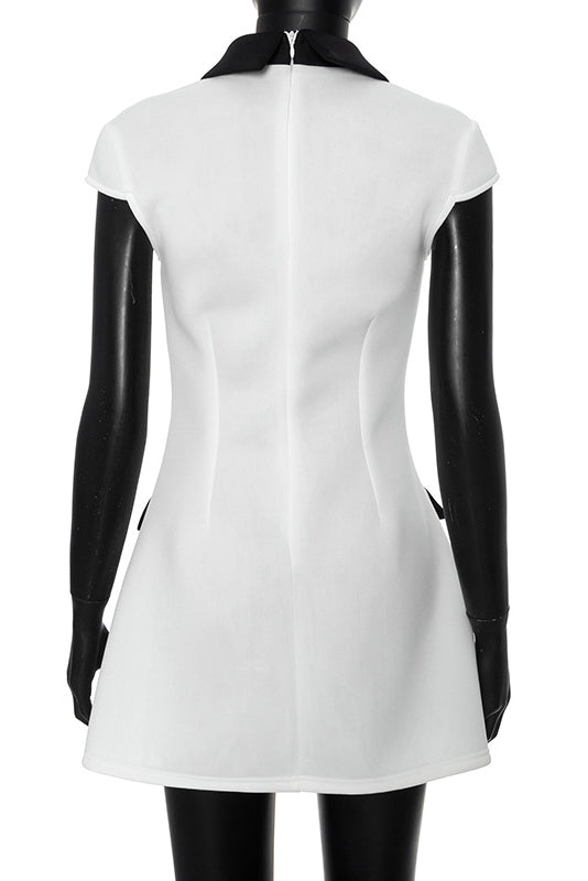 Contrast Point Collar Cap Sleeve Flap Detail Mini Dress
