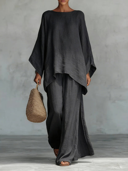 Blended Loose-fit Simplicity T-shirts Wide-leg Pants Set 2-piece Sets