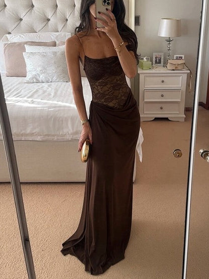 Spaghetti Strap Lace Patchwork Long Dress