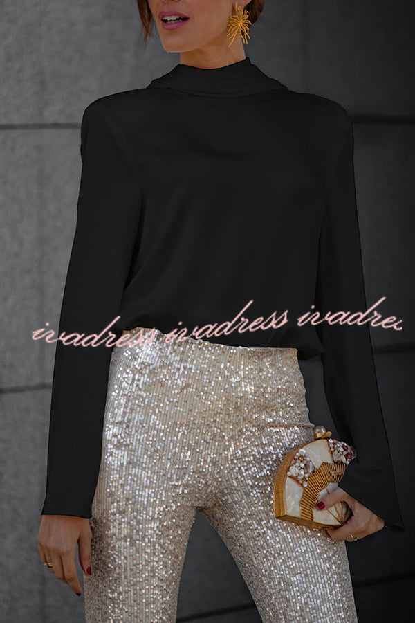 Secret of Elegance Satin Back Chain Cowl Neck Draped Blouse
