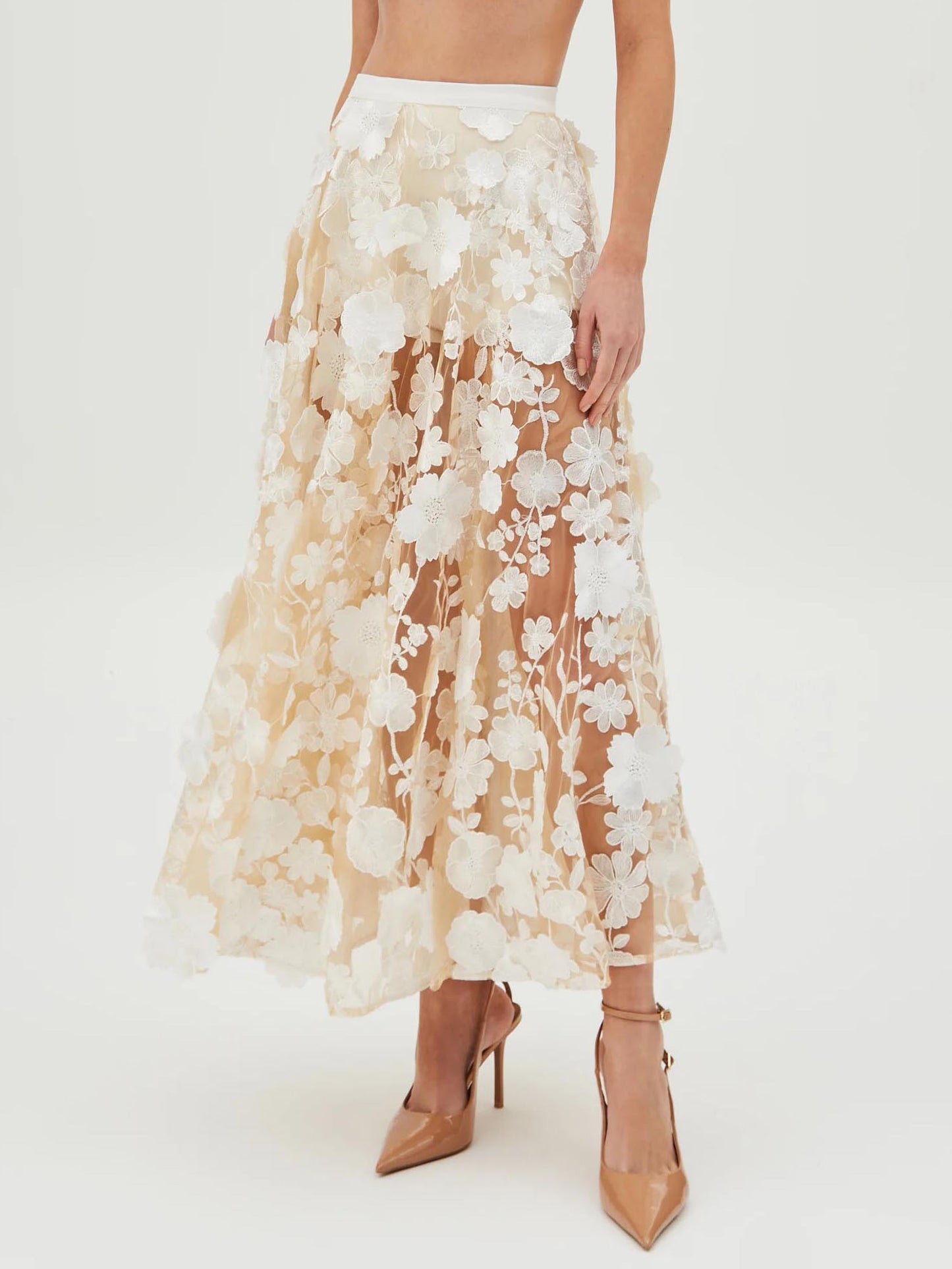 Exquisite Floral Embroidered Sheer Maxi Skirt