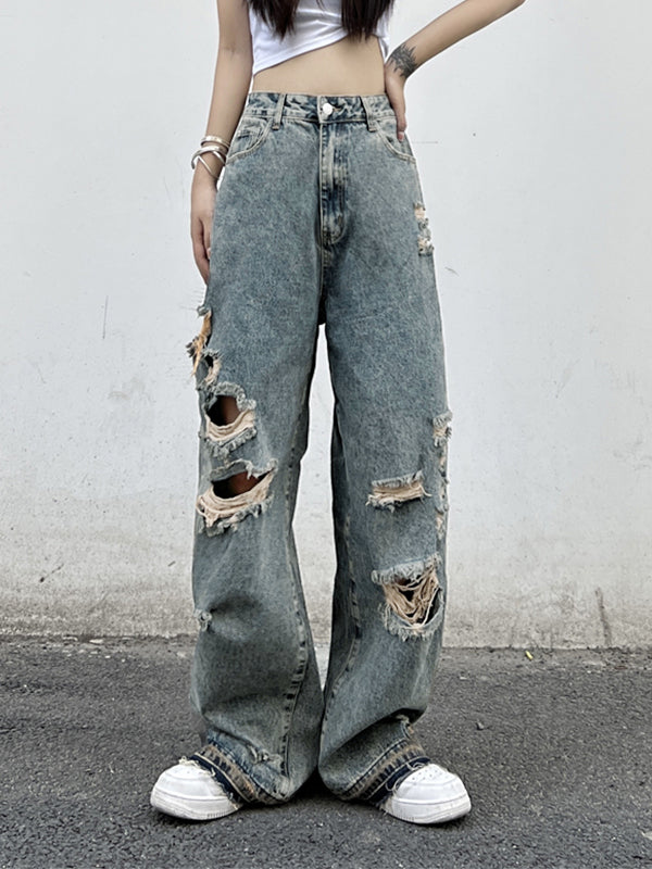 Wash Denim Ripped Jeans