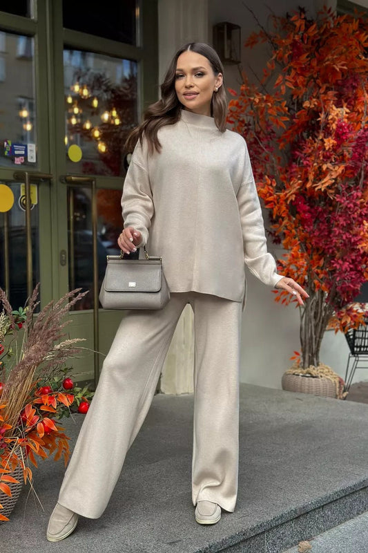 Slit Detail Sweater Wide Pants Knit Set