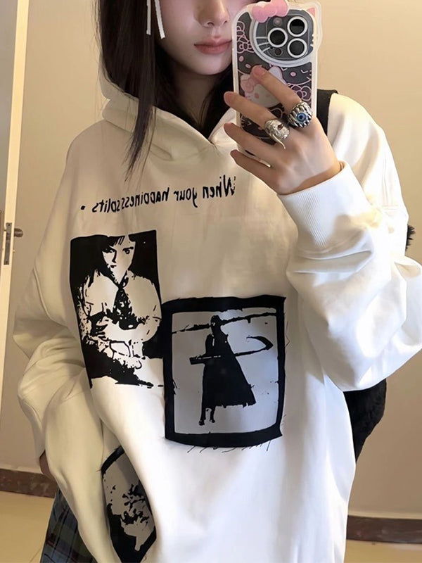 Graphic Print Loose Hoodie