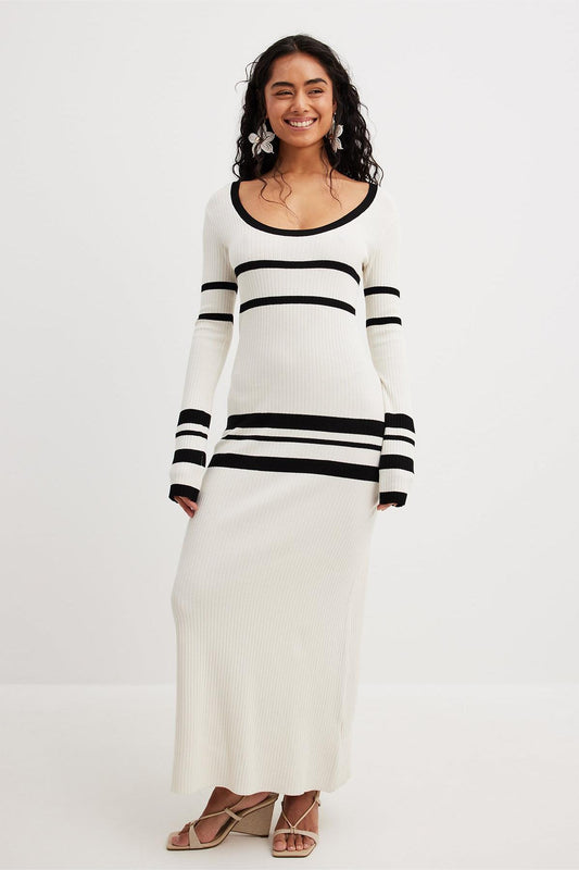 Knit  Stripe Long Sleeve Midi Dress