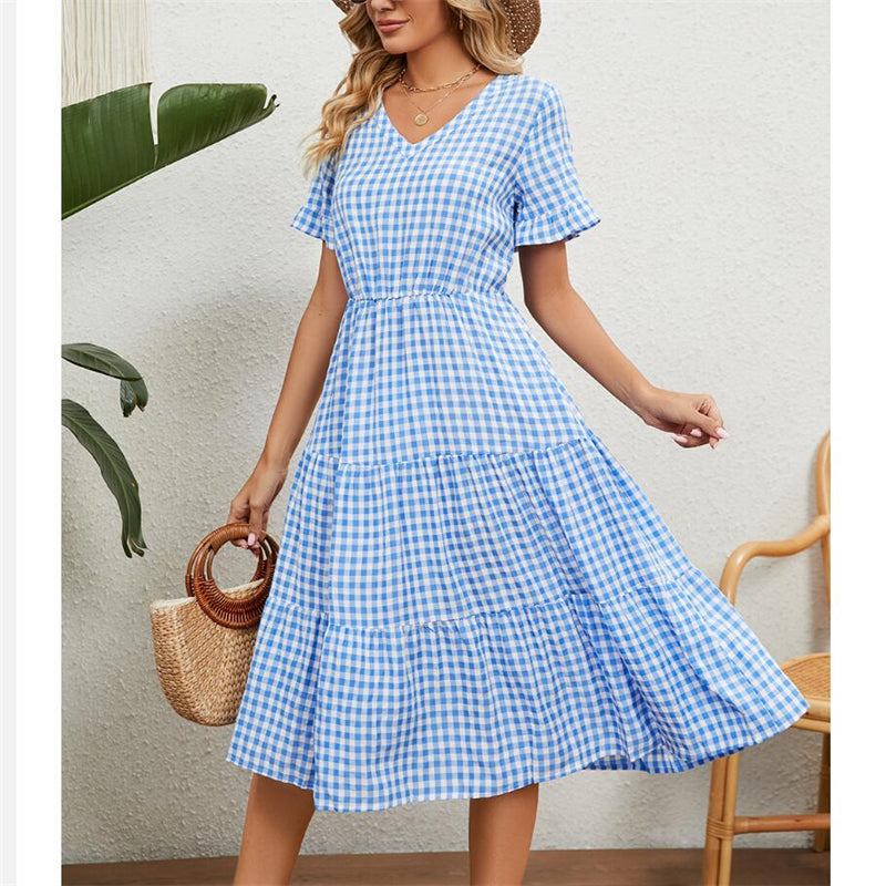 Square Neck Plaid Print Maxi Dress in Multiple Colors
