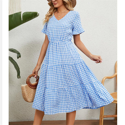 Square Neck Plaid Print Maxi Dress in Multiple Colors