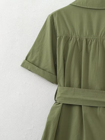 Spring Women Clothing Simple Graceful Waistband Poplin Dress – Elegant Floral Print Midi Dress