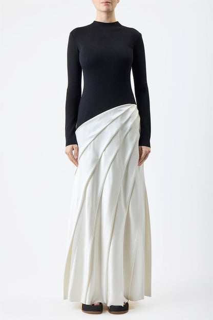 Round Neck Long Sleeve Splicing  Midi Dress