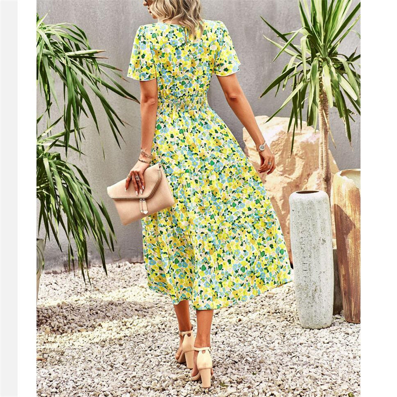 Floral Print Short Sleeve Maxi Dress in Various Colors