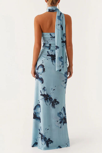 Margovil Strapless Tube Floral Print Bodycon Maxi Dress