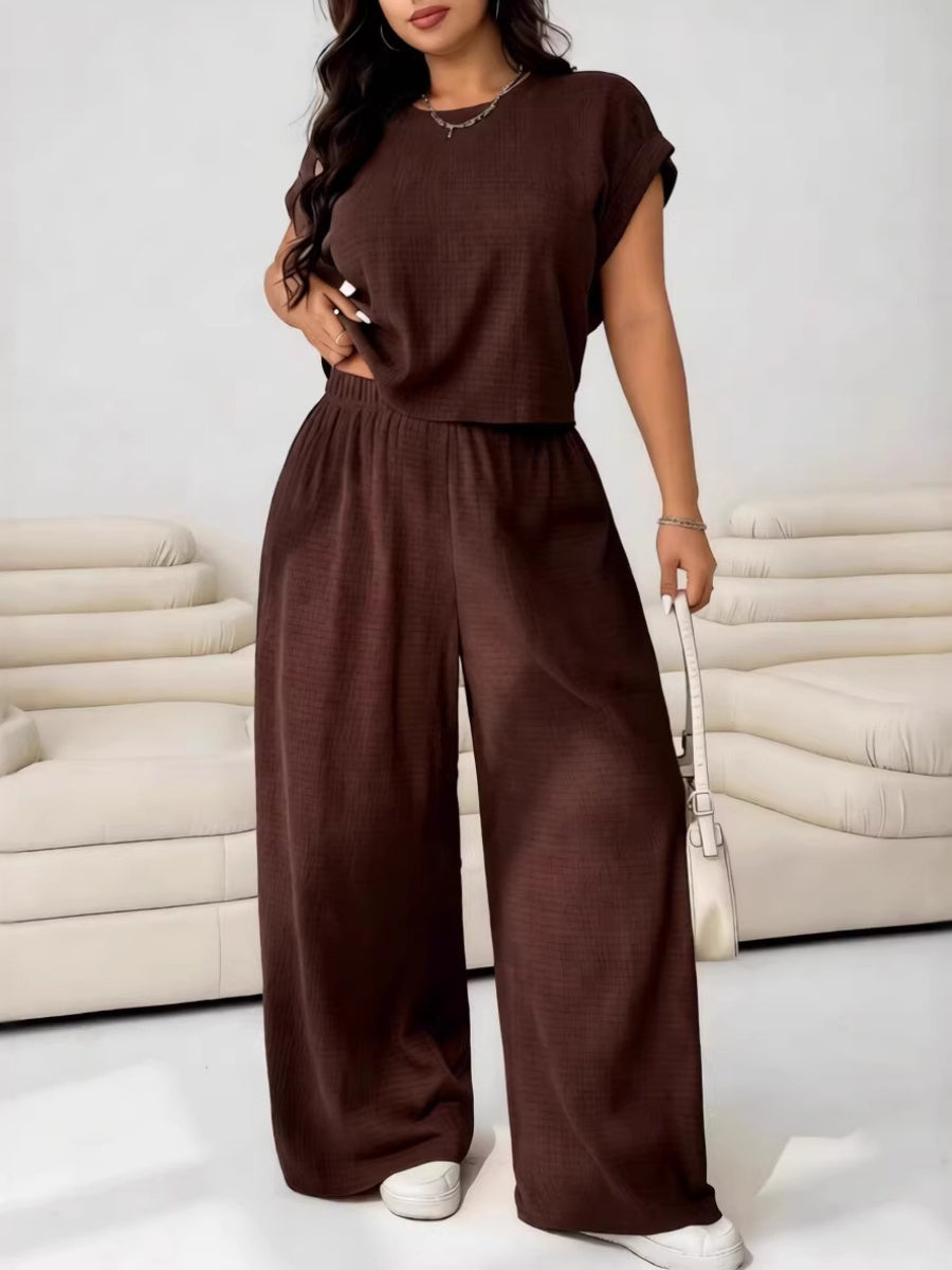 Loose-fit Simplicity Cropped T-shirt Wide-leg Trousers Set 2-piece Sets