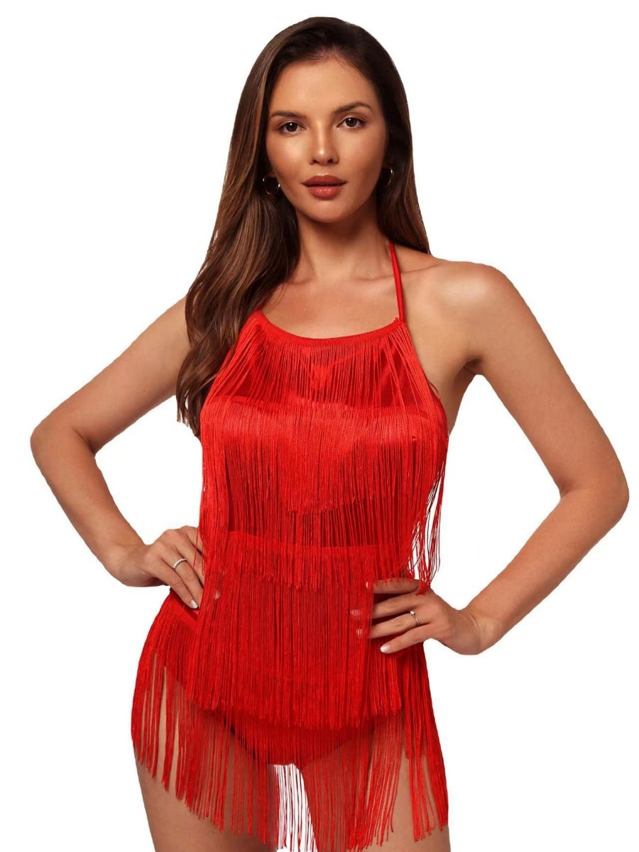 Sexy Backless Conjoined Twins Tassel Mini&Short Dresses