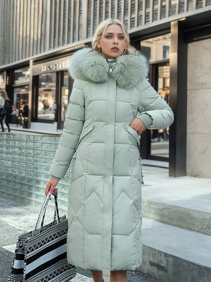 Thick Fur Collar Over-the-knee Mid-length Pocket Down Jacket