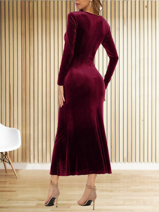 V-neck Velvet Maxi Dresses