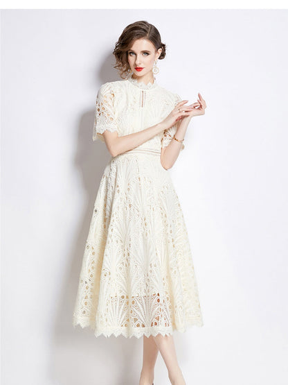 Crocheted Embroidered Lace Midi Dress