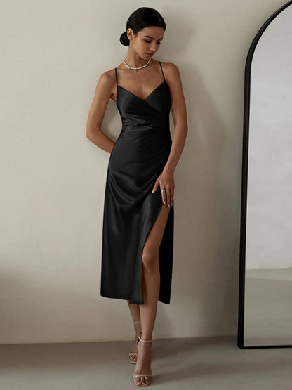 Sexy Backless Slit Halter Midi Dress
