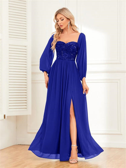 Sequins Sequins Chiffon Slit Formal Dress Maxi Dresses