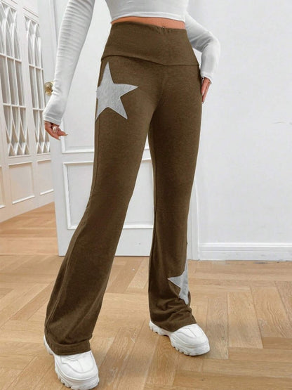 Five-pointed Star Elastic Tights High-waisted With A Slight Flare Pants