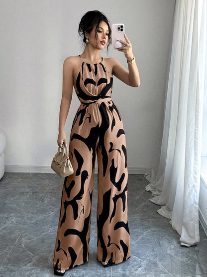 Milk-patterned Halter-neck Jumpsuit