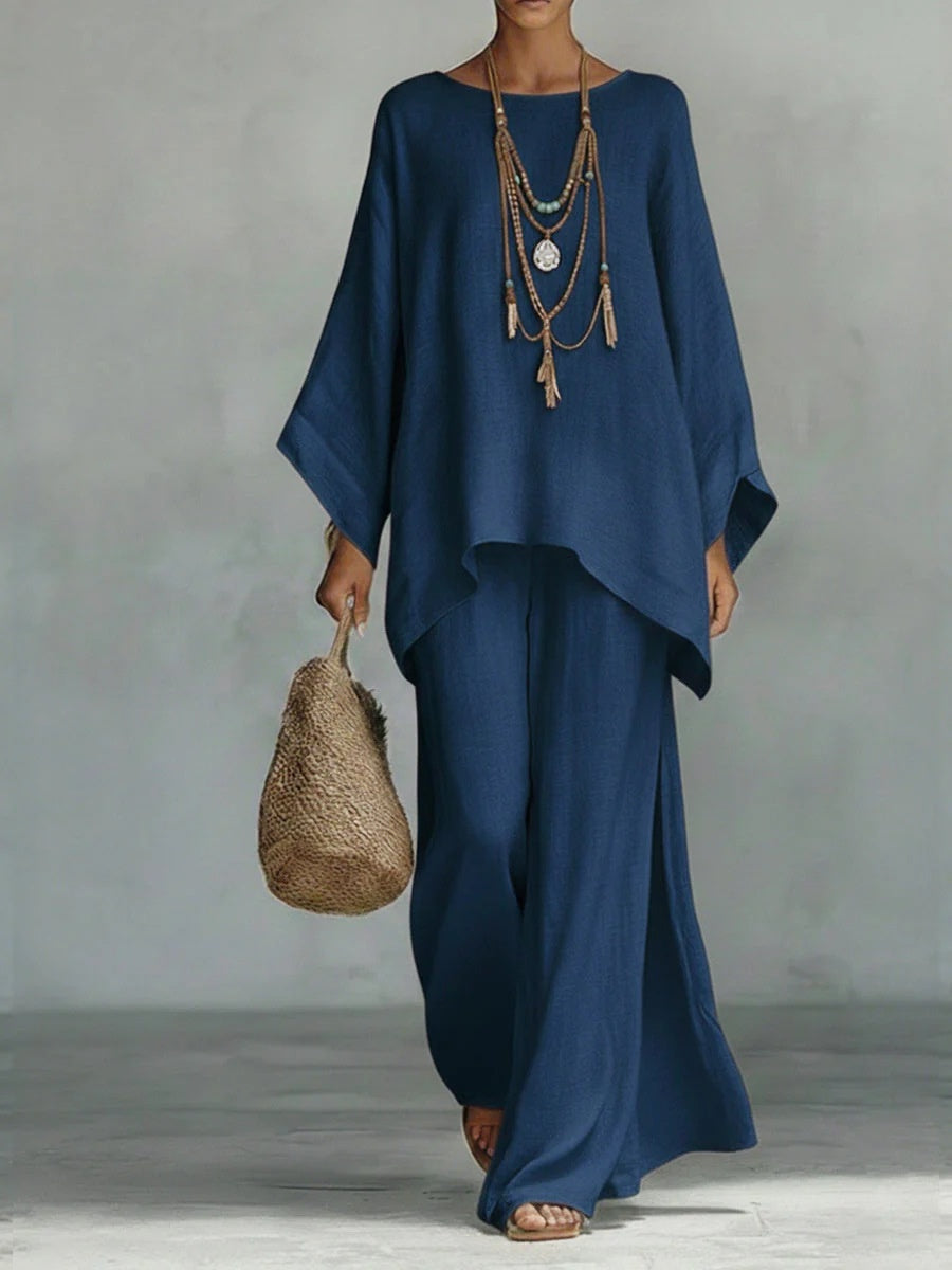 Blended Loose-fit Simplicity T-shirts Wide-leg Pants Set 2-piece Sets