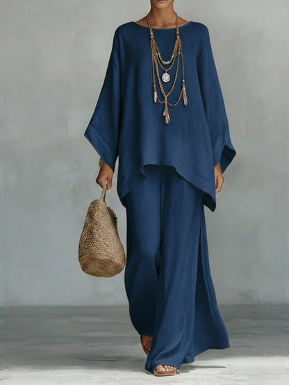 Blended Loose-fit Simplicity T-shirts Wide-leg Pants Set 2-piece Sets