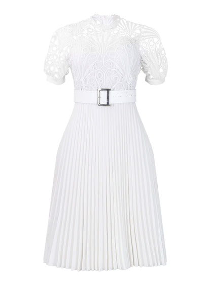 Short Sleeve Trim Lace Belts Mini&Short Dresses