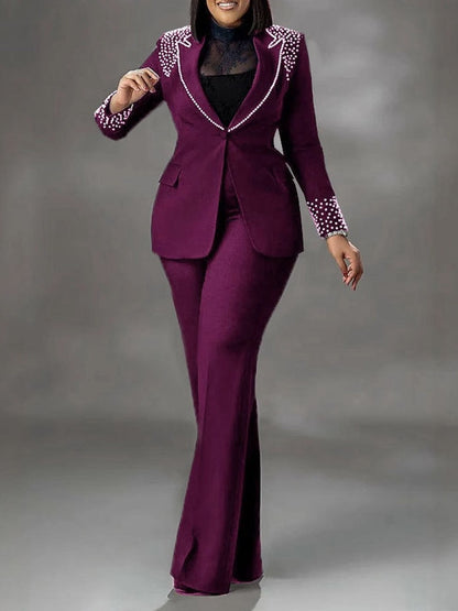 Pearl Long-Sleeved Slim-Fit Elastic Two-Piece Suit
